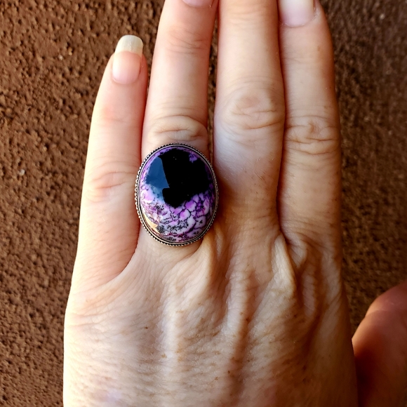New Unique Dendritic Opal 925 Silver Ring. - Picture 3 of 11